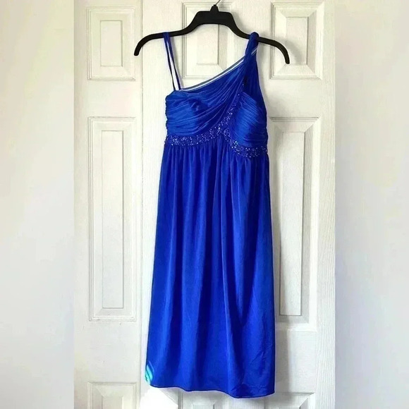 Adriana Papell, Boutique Short Gown, One Shoulder Blue Size 2 A-line Gown - Picture 1 of 8